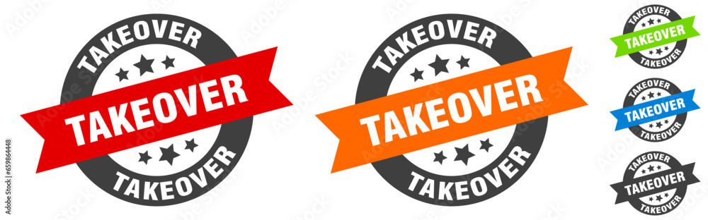 takeover stamp. takeover round ribbon sticker. tag