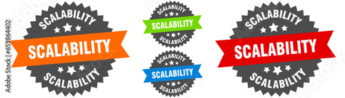 scalability sign. round ribbon label set. Seal