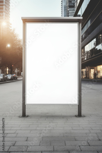 Blank mock up of vertical street poster billboard in morning dawn for marketing or advertisement