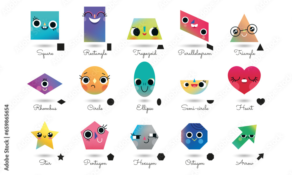 Poster de figures géométriques en Anglais, carré, rectangle, cercle