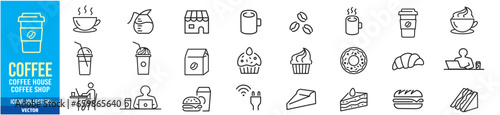 coffee house shop maker editable stroke line icon set icons collection vector illustration.