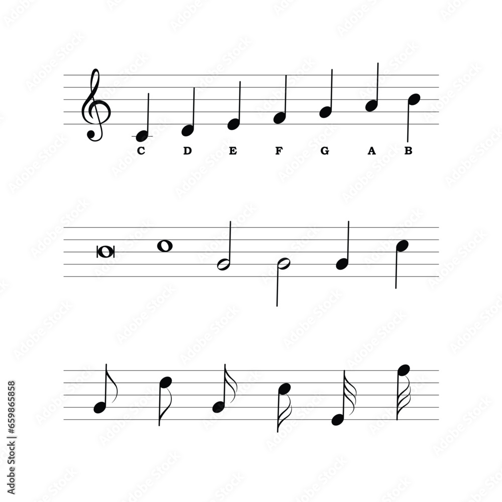 Musical notes set flat vector isolated on white background. Musical ...