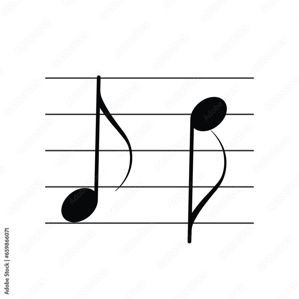 Quaver or eighth note symbol on staff flat vector isolated on white ...
