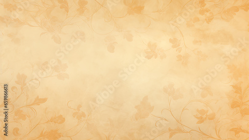 autumn soft color golden yellow warm background parchment with a thin barely noticeable floral ornament, wallpaper copy space, vintage design