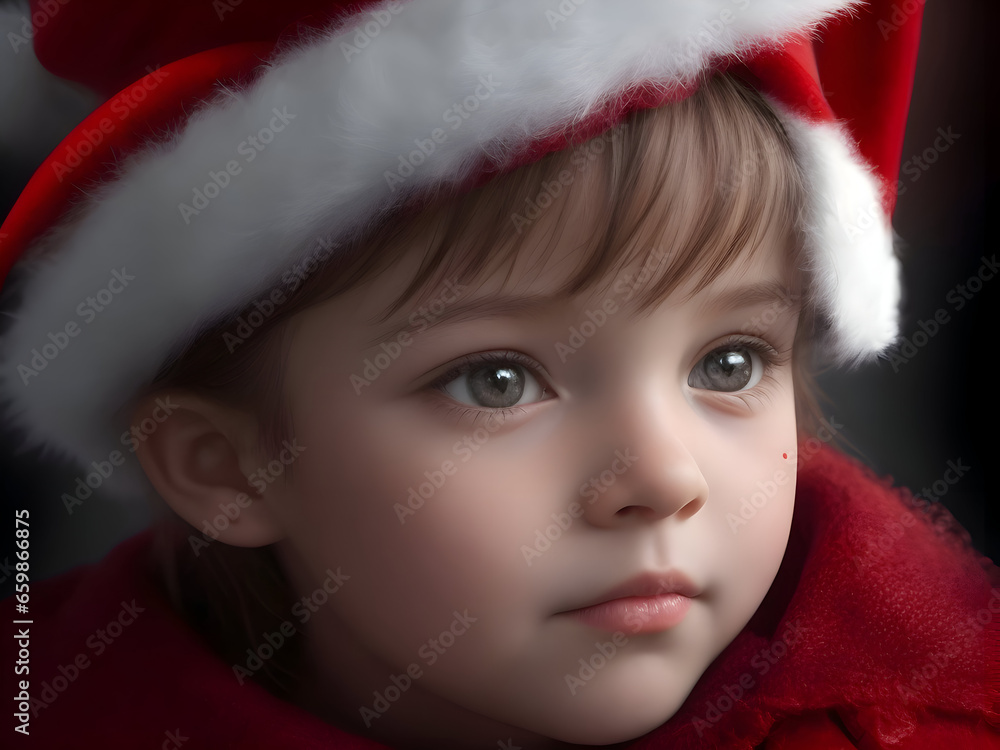 Portrait of a cute little girl in Santa Claus hat. Christmas theme.generated with ai Portrait of a cute little girl in Santa Claus hat. Christmas theme.generated with ai