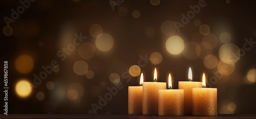 Festive candlelight. Dark night celebration. Glowing christmas candles. Holiday ambiance. Warmth and hope in darkness. Christmas candle © Bussakon