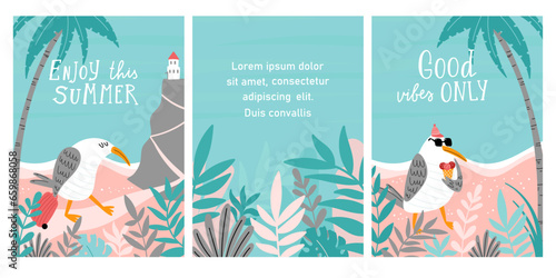 Summer card set with seagulls