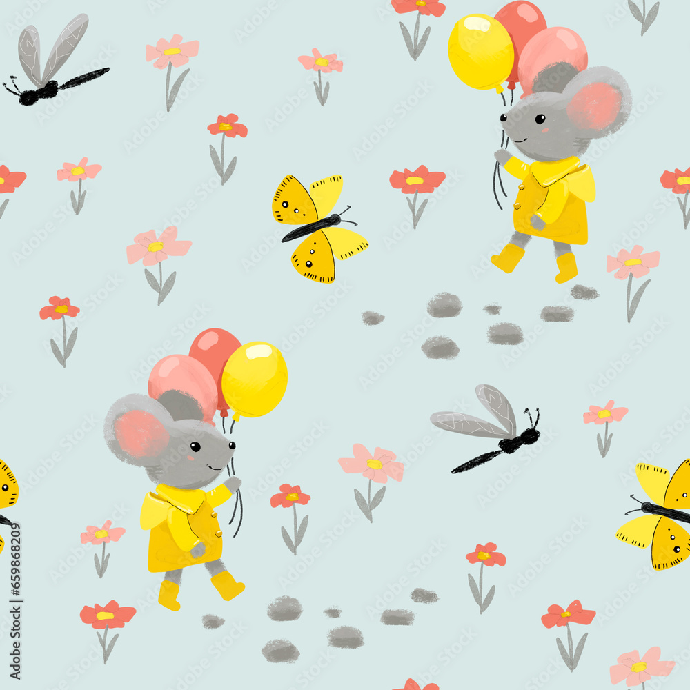 Cute mice summer seamless pattern Cute mice summer seamless pattern