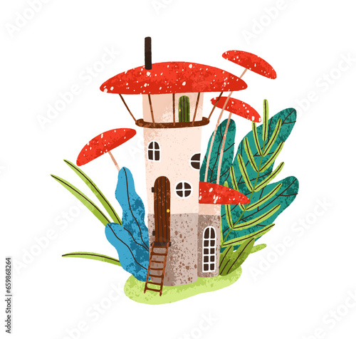 Fairytale house in mushroom. Fantasy fairy tale dwarf home in nature among fo...