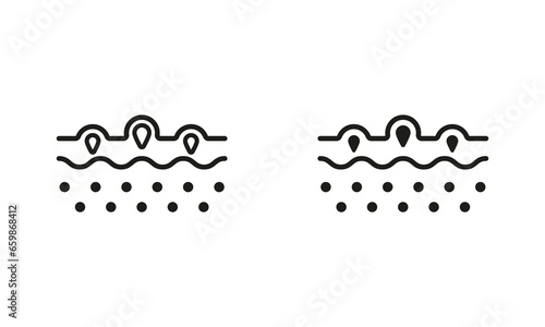 Pimple and Inflammation Sebum Line and Silhouette Black Icon Set. Skin Acne, Comedo Pictogram. Blackhead, Deep Pustule Skin Problem Symbol Collection. Isolated Vector Illustration