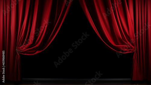 red theater curtain, stage curtain in the theater, stage podium the blank for the performance is free