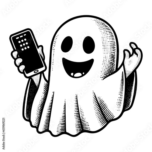funny ghost with a smartphone Halloween sketch
