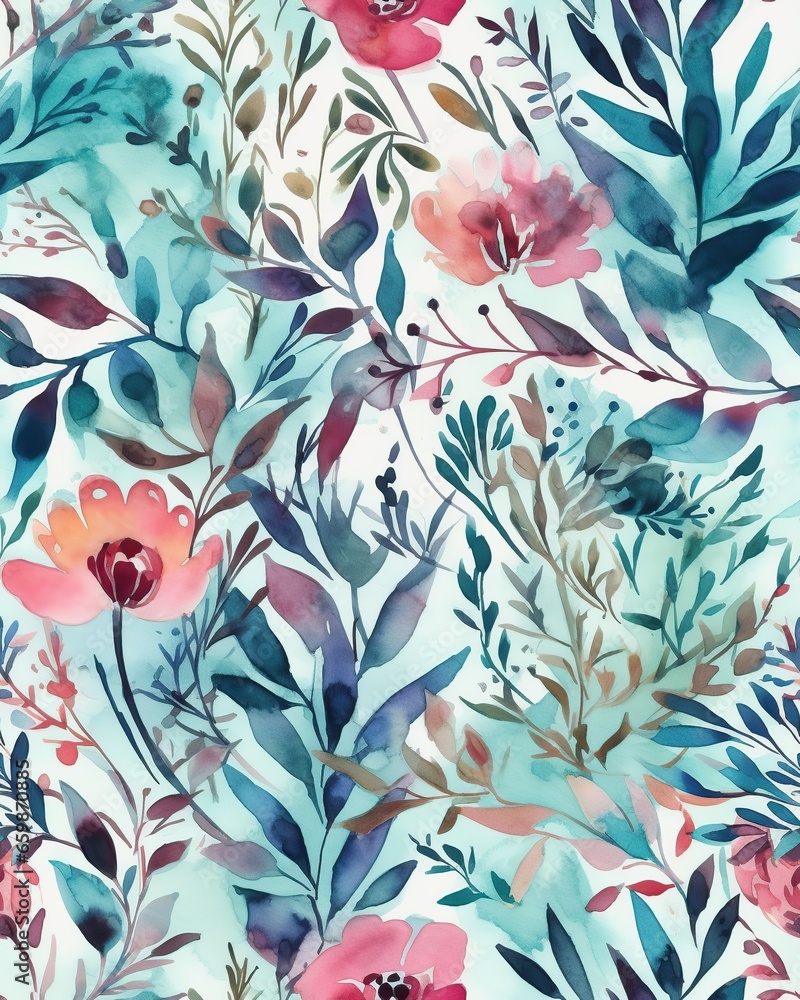 Colorful flowers style seamless pattern. AI Generated.