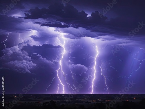 Lightning rays carry an electrical charge. thunder in the starless night sky background photo