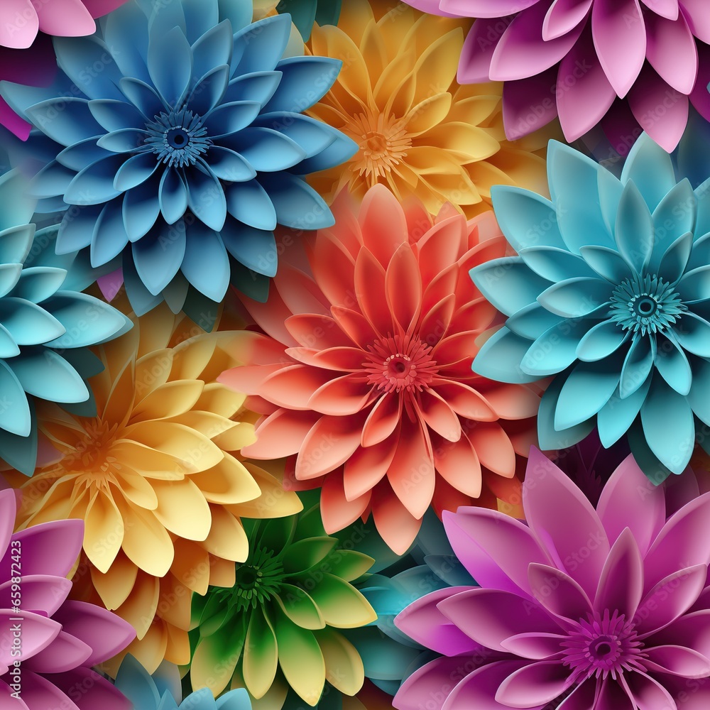 Flowers paper style seamless pattern. AI Generated. Flowers paper style seamless pattern. AI Generated.