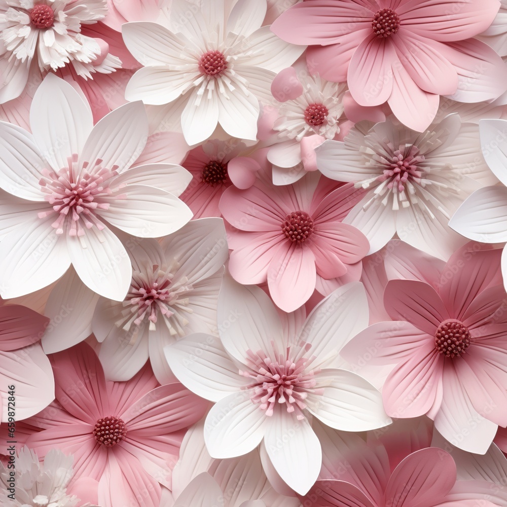 Flowers paper style seamless pattern. AI Generated. Flowers paper style seamless pattern. AI Generated.