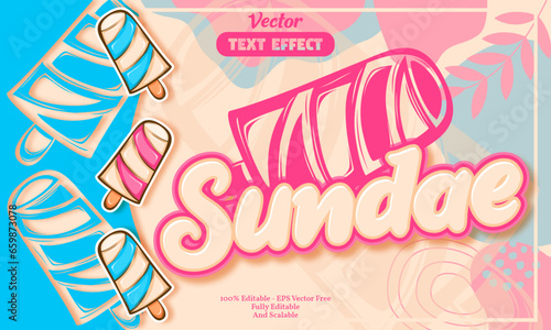 sundae editable text effect with seamless pink ice cream hand drawn pattern