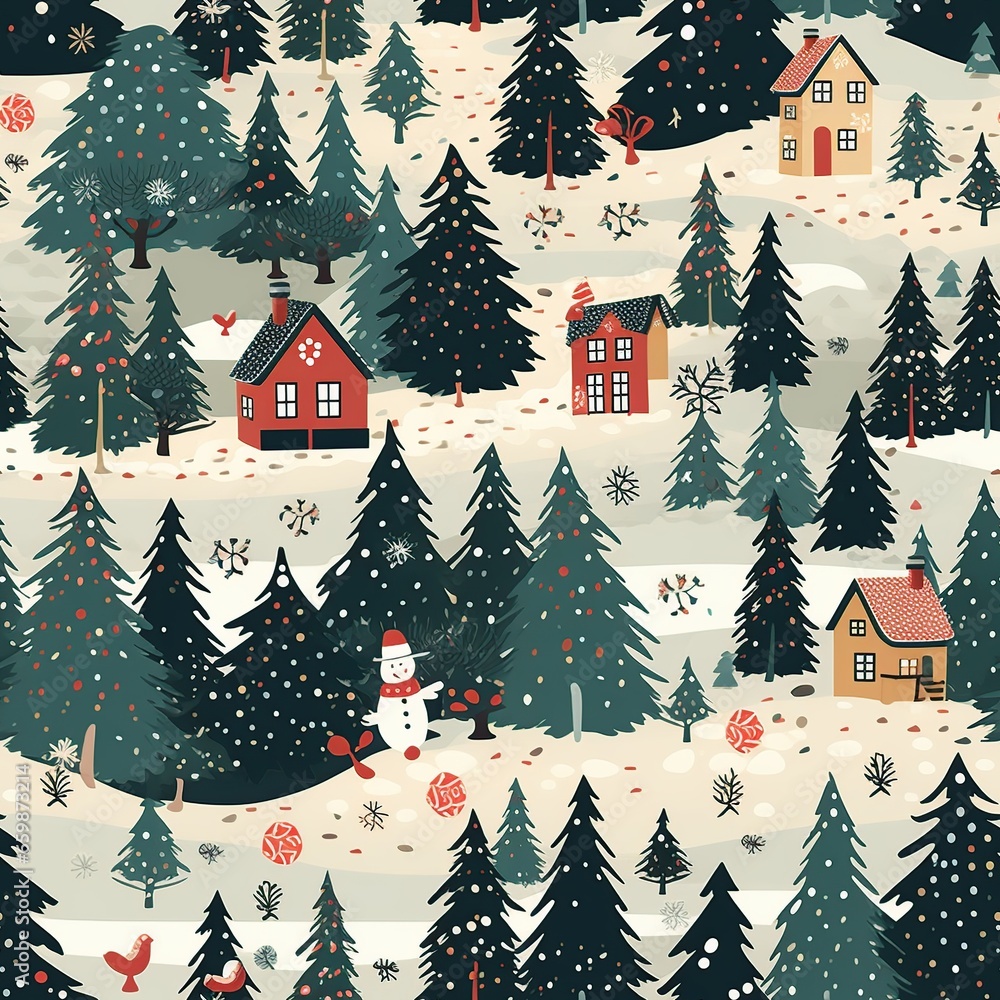 Obraz premium Winter style seamless pattern. AI Generated.