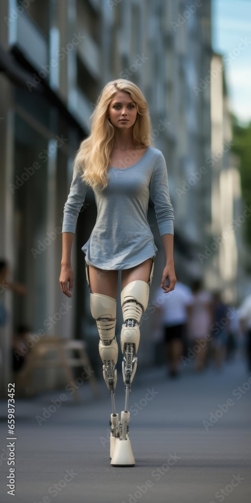 A woman with a modern prosthetic leg