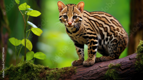 Predatory ocelot in the forest in summer. photo