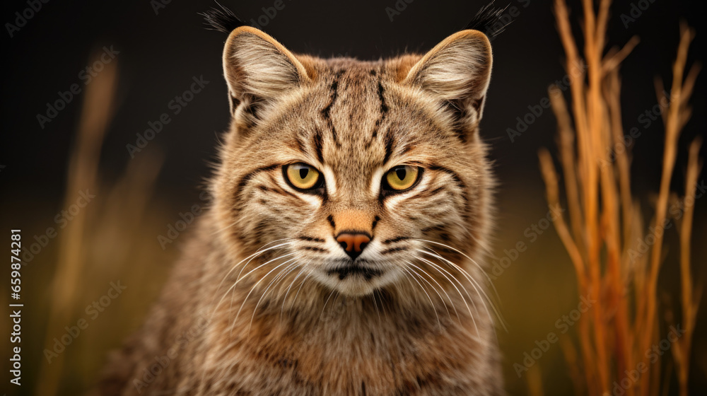 A pampas cat on a branch tree in Peru