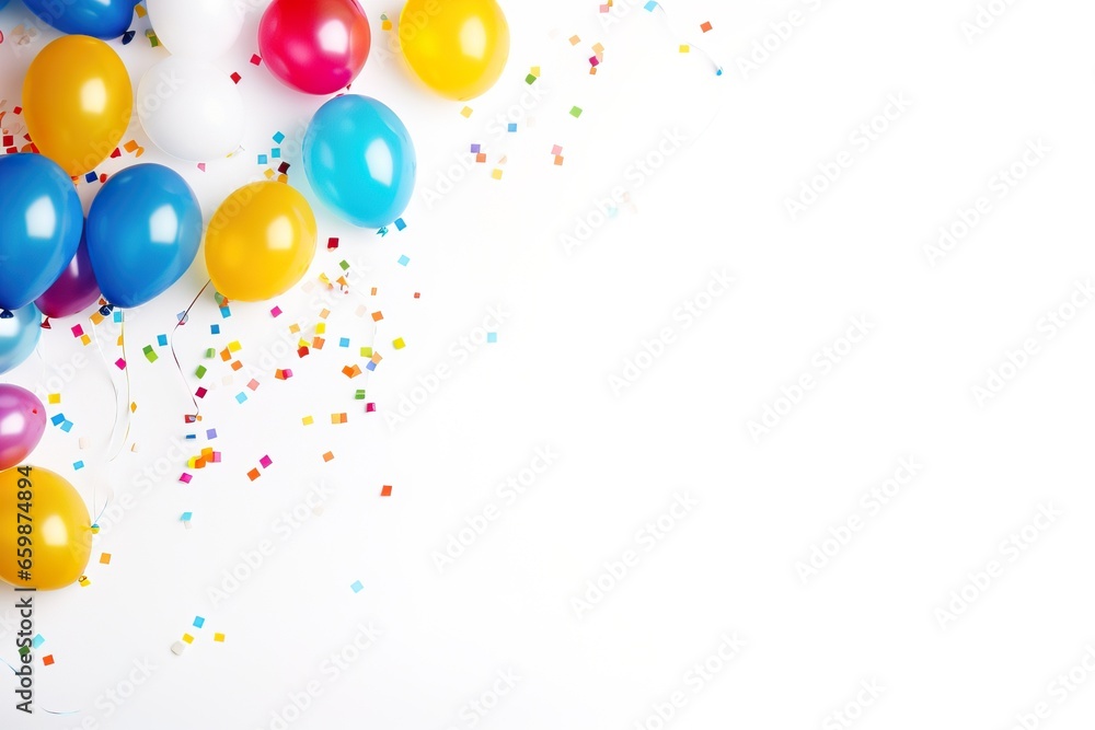 Vibrant background with balloons and confetti for festive occasions Vibrant background with balloons and confetti for festive occasions