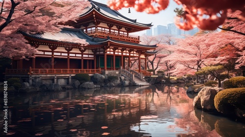 Kyoto Daigoji temple, an emblem of autumn hues and spring blossoms © vectorizer88