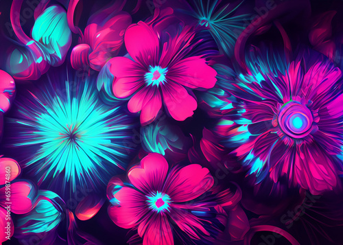 abstract futuristic flower background in bright vivid colours created with generative ai technology