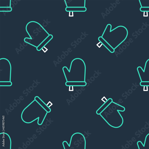 Line Oven glove icon isolated seamless pattern on black background. Kitchen potholder sign. Cooking glove. Vector