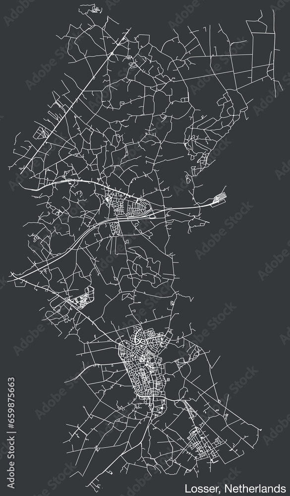 Detailed hand-drawn navigational urban street roads map of the Dutch city of LOSSER, NETHERLANDS with solid road lines and name tag on vintage background
