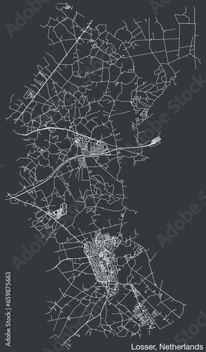 Detailed hand-drawn navigational urban street roads map of the Dutch city of LOSSER, NETHERLANDS with solid road lines and name tag on vintage background