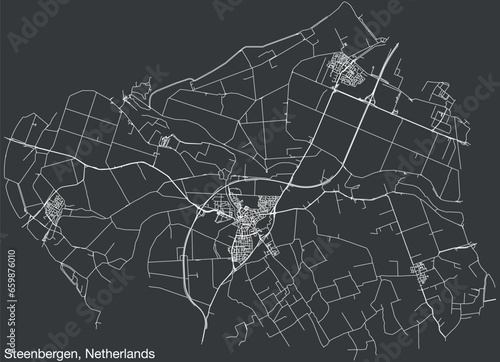 Detailed hand-drawn navigational urban street roads map of the Dutch city of STEENBERGEN, NETHERLANDS with solid road lines and name tag on vintage background
