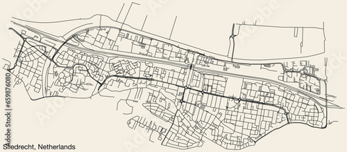Detailed hand-drawn navigational urban street roads map of the Dutch city of SLIEDRECHT, NETHERLANDS with solid road lines and name tag on vintage background
