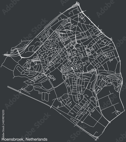 Detailed hand-drawn navigational urban street roads map of the Dutch city of HOENSBROEK, NETHERLANDS with solid road lines and name tag on vintage background