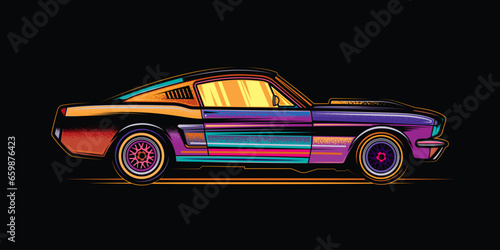 Vector illustration in an abstract style. A colorful old retro car. T-shirt or print design