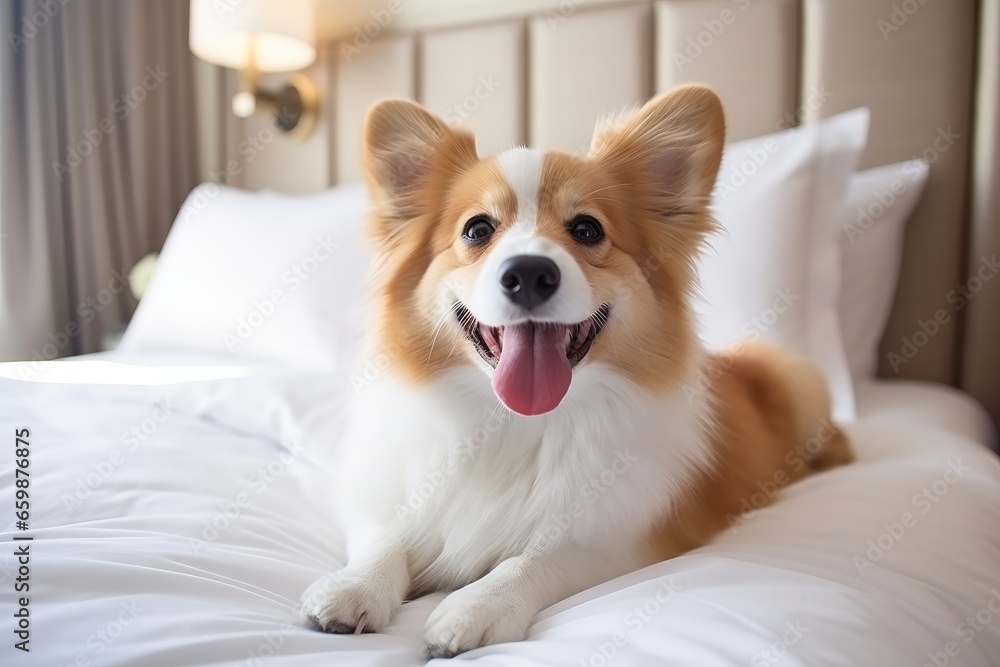 Dog in hotel. Condominium or apartment pet can live concept. Generative AI Dog in hotel. Condominium or apartment pet can live concept. Generative AI