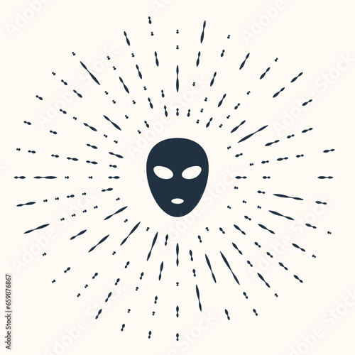 Grey Alien icon isolated on beige background. Extraterrestrial alien face or head symbol. Abstract circle random dots. Vector