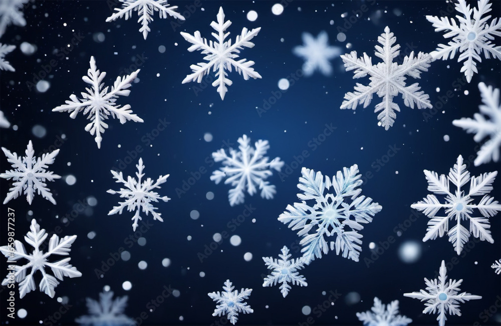 Bokeh with white snow and snowflakes on a blue background Bokeh with white snow and snowflakes on a blue background
