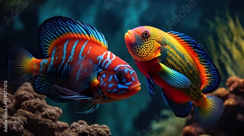 Capture the moving moment of betta fish or red-blue siamese fighting fish isolated on black background.