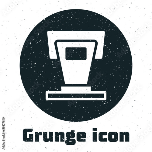 Grunge Stage stand or debate podium rostrum icon isolated on white background. Conference speech tribune. Monochrome vintage drawing. Vector