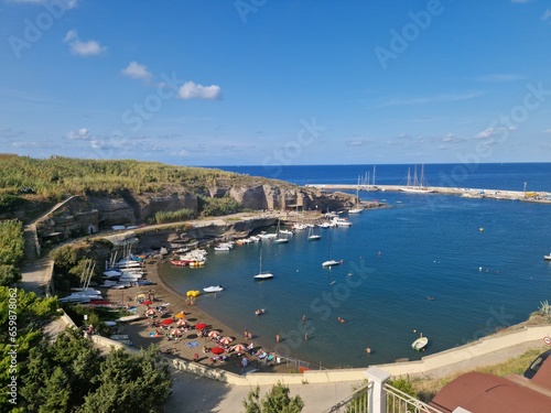 The beautiful Ventotene Island: Colorful Houses, Boats, and a Wonderful Sea. Popular island in the mediterranean near to Formia, Ponza, Ischia, Rome and Naples in Italy.
