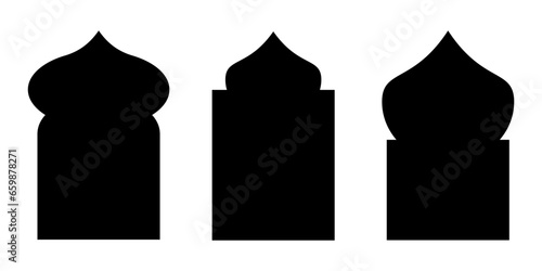 Islamic, arab vector line window, door icon set