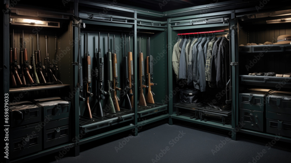 Safe for firearms. The inside of a gun Safe storage of rifles