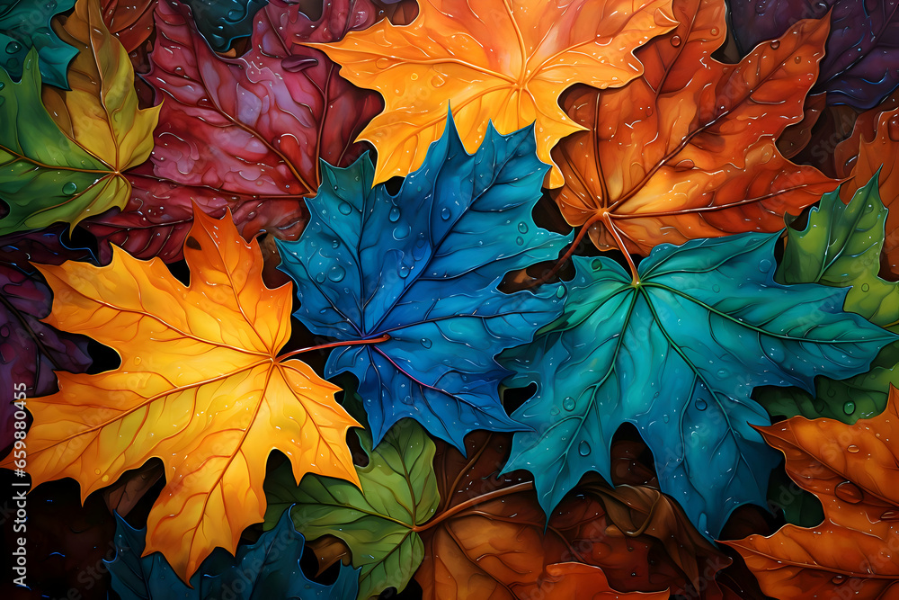 Autumn leaves fall gracefully painting nature canvas. High quality