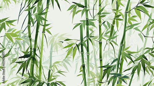 Seamless Pattern of  Watercolor Bamboo Trees Leaves consolidated on white background Repeatable Tile