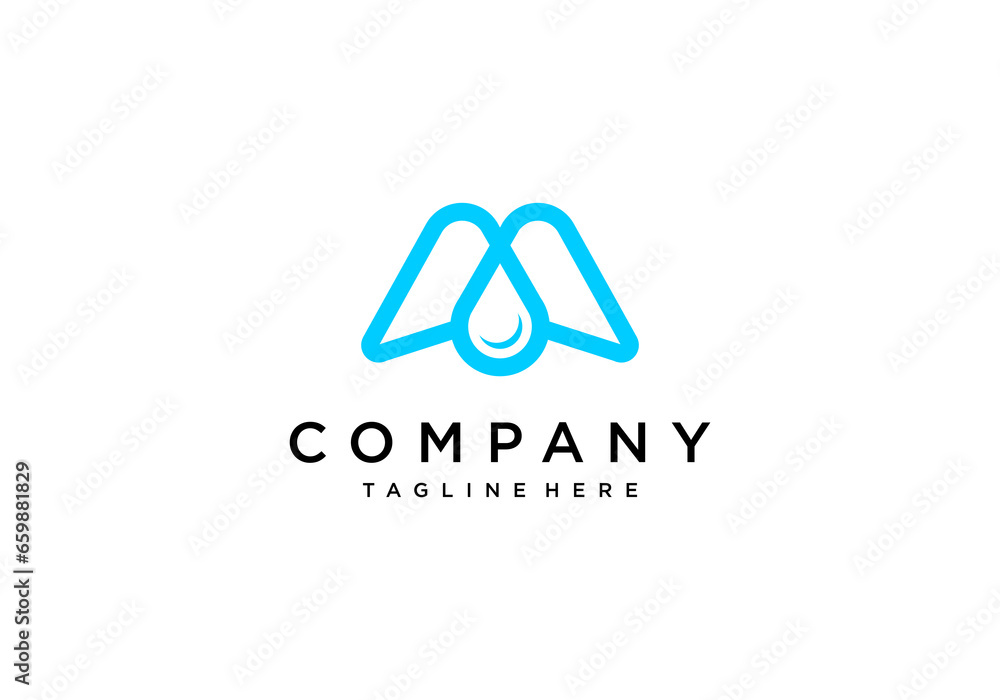 Mountain and water drop logo. simple and modern mountain or letter M with water drop combination Mountain and water drop logo. simple and modern mountain or letter M with water drop combination
