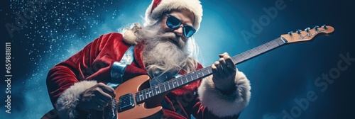 Festive Santa with a guitar in hand photo