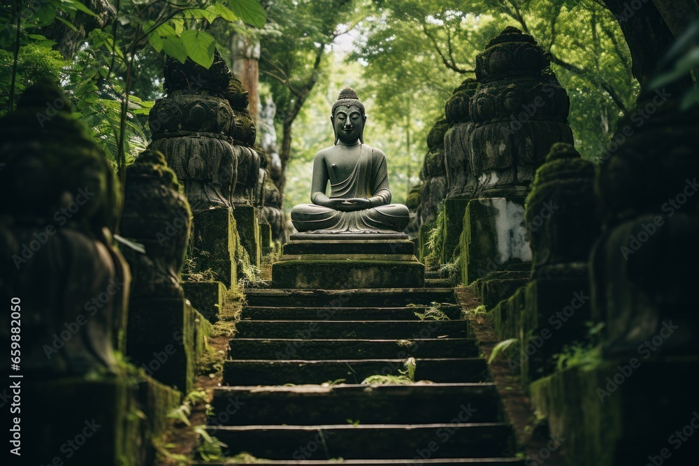 Buddha statue, sitting meditation. AI generative - obrazy, fototapety, plakaty 