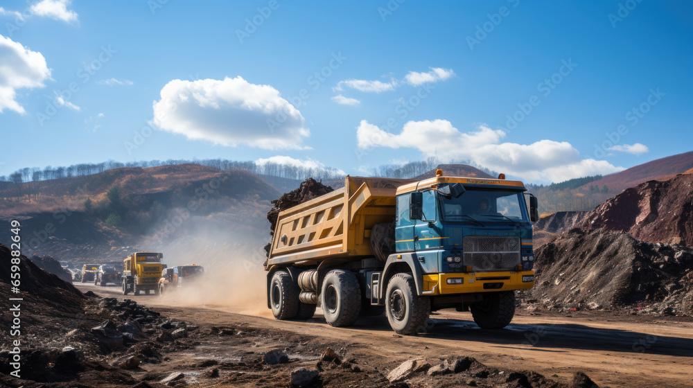 Dump truck in the open pit mining of iron ore and coal. Dump truck in the open pit mining of iron ore and coal.