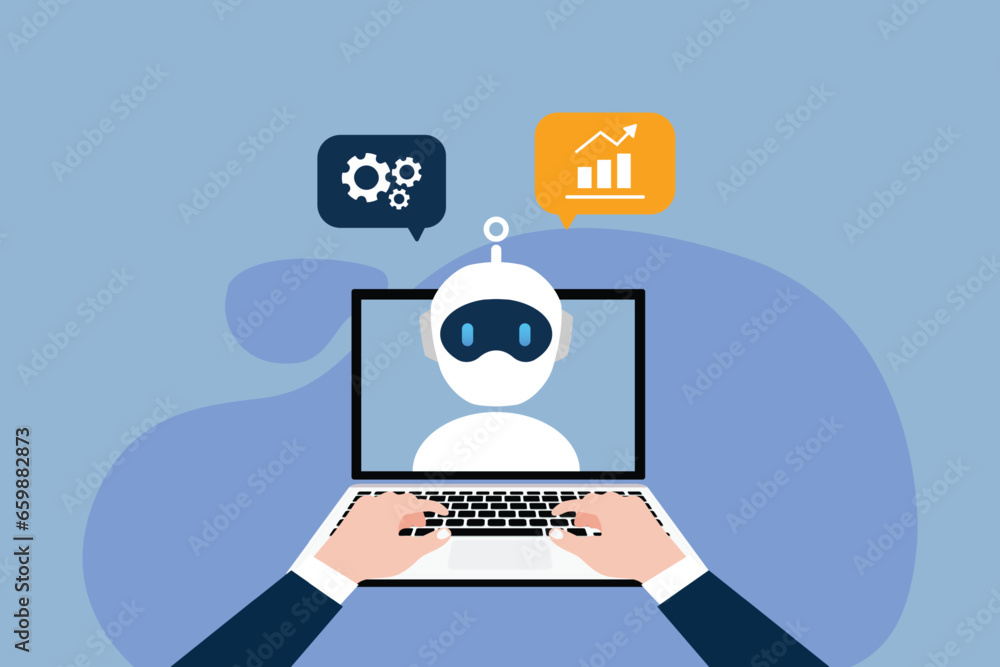 AI servers and robots technology, artificial bot mind. Online communication with chat bot concept. AI servers and robots technology, artificial bot mind. Online communication with chat bot concept.